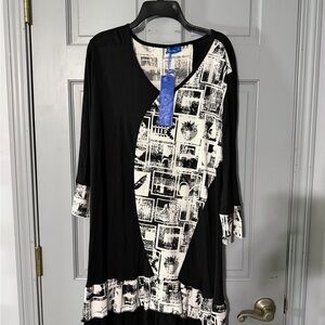 Chic Black and White Long Sleeve Dress